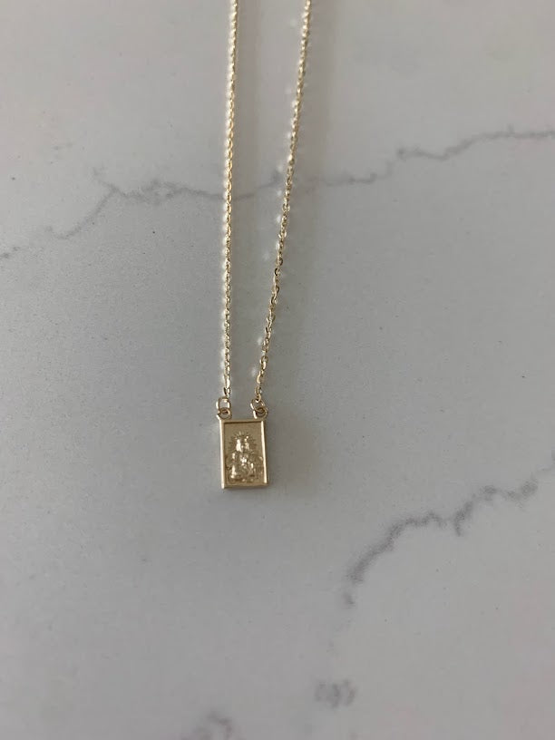 14K Solid Gold Scapular Pendant Necklace | Yellow Gold Scapular Necklace | 14K Solid Gold Mount of Carmel Virgin and Sacred Heart of Jesus