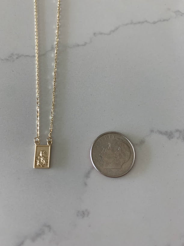 14K Solid Gold Scapular Pendant Necklace | Yellow Gold Scapular Necklace | 14K Solid Gold Mount of Carmel Virgin and Sacred Heart of Jesus