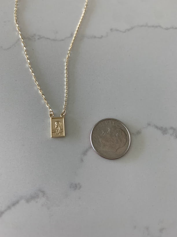 14K Solid Gold Scapular Pendant Necklace | Yellow Gold Scapular Necklace | 14K Solid Gold Mount of Carmel Virgin and Sacred Heart of Jesus