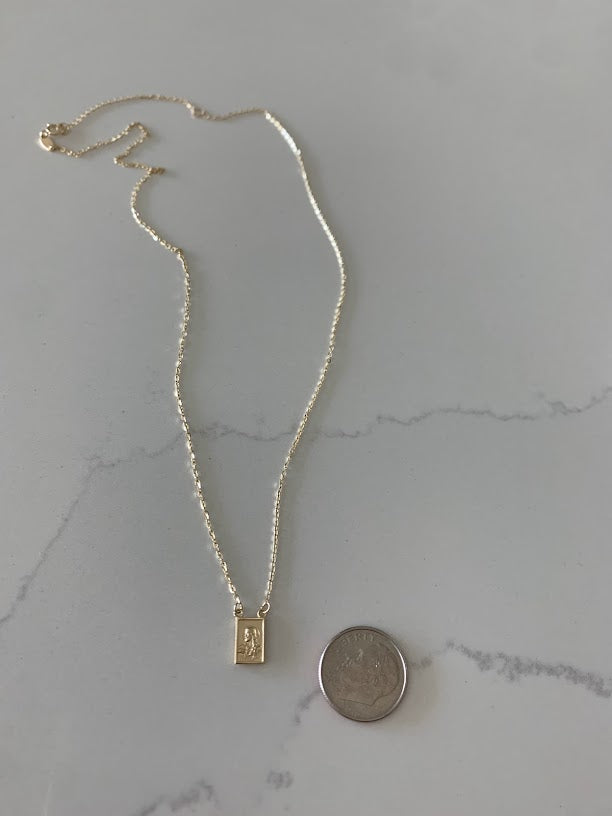 14K Solid Gold Scapular Pendant Necklace | Yellow Gold Scapular Necklace | 14K Solid Gold Mount of Carmel Virgin and Sacred Heart of Jesus