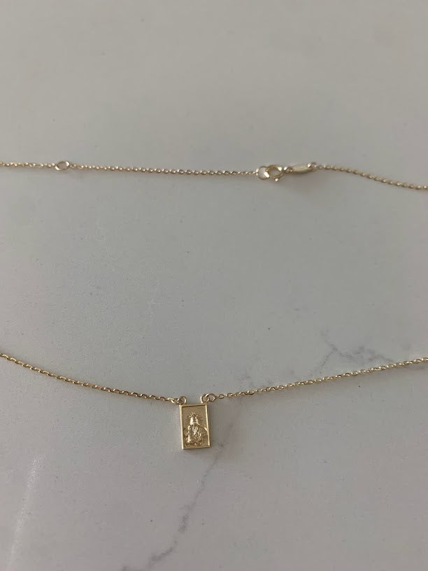 14K Solid Gold Scapular Pendant Necklace | Yellow Gold Scapular Necklace | 14K Solid Gold Mount of Carmel Virgin and Sacred Heart of Jesus