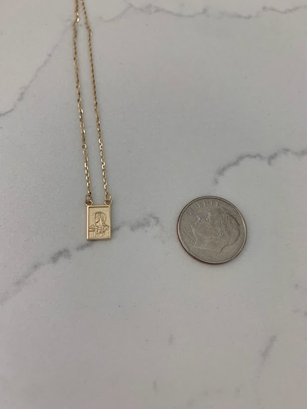 14K Solid Gold Scapular Pendant Necklace | Yellow Gold Scapular Necklace | 14K Solid Gold Mount of Carmel Virgin and Sacred Heart of Jesus