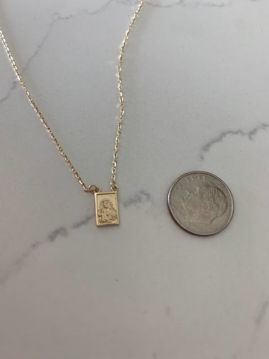 14K Solid Gold Scapular Pendant Necklace | Yellow Gold Scapular Necklace | 14K Solid Gold Mount of Carmel Virgin and Sacred Heart of Jesus