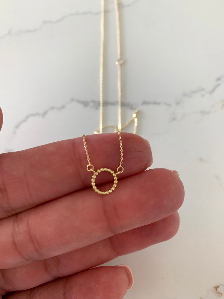 Tiny 14K Yellow Gold Circle Necklace | 8MM Dotted Circle Gold Chain | .5MM Dainty Necklace | Disc Necklace |Minimalist Jewelry | SOLID GOLD