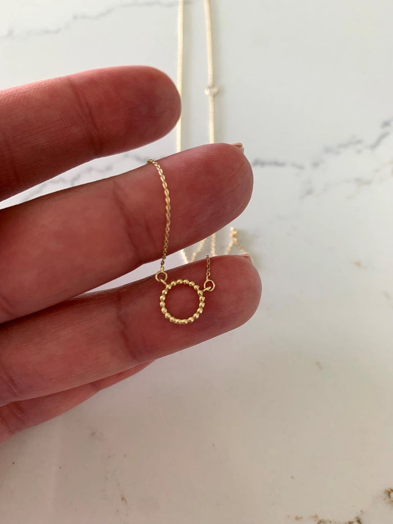 Tiny 14K Yellow Gold Circle Necklace | 8MM Dotted Circle Gold Chain | .5MM Dainty Necklace | Disc Necklace |Minimalist Jewelry | SOLID GOLD
