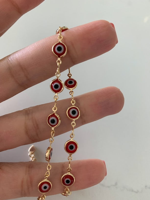 7MM 18k Gold Filled Evil Eye Anklet | Blue Red Evil Eye Anklet