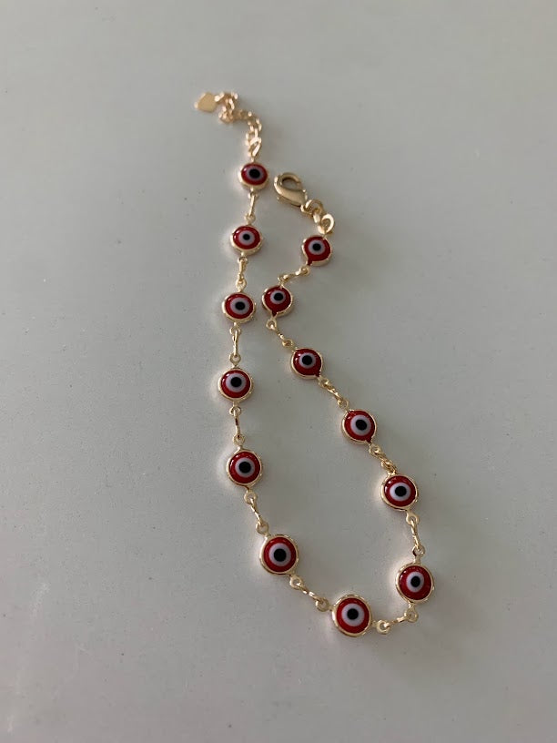 7MM 18k Gold Filled Evil Eye Anklet | Blue Red Evil Eye Anklet