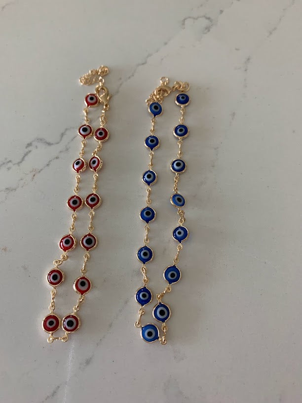 7MM 18k Gold Filled Evil Eye Anklet | Blue Red Evil Eye Anklet