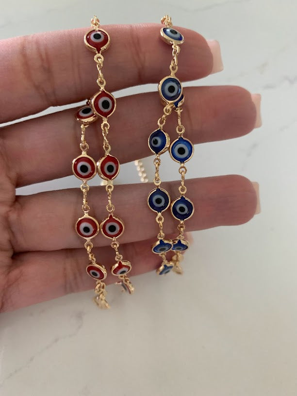 7MM 18k Gold Filled Evil Eye Anklet | Blue Red Evil Eye Anklet