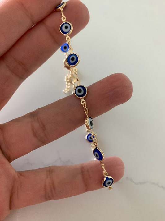 7MM 18k Gold Filled Evil Eye Anklet | Blue Red Evil Eye Anklet