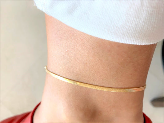 3MM Thin Herringbone Anklet | Gold Filled Anklet