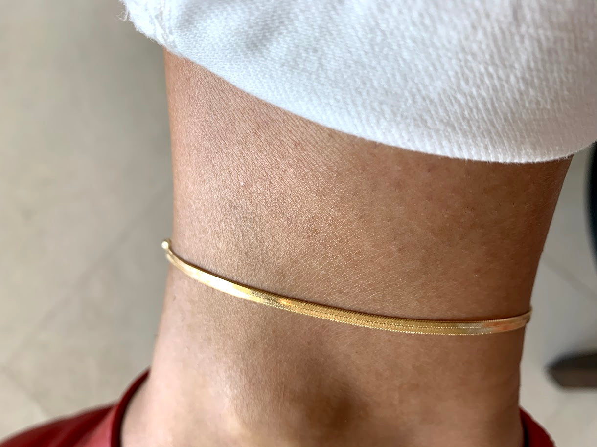 3MM Thin Herringbone Anklet | Gold Filled Anklet