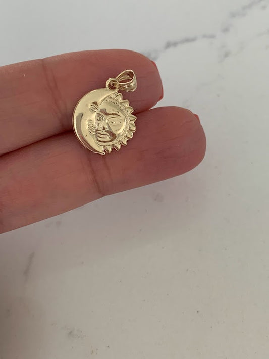 14K Solid Gold Moon and Sun Pendant | Yellow Gold Moon and Sun Pendant | Moon and Sun Pendant | 14K Solid Gold Pendant |