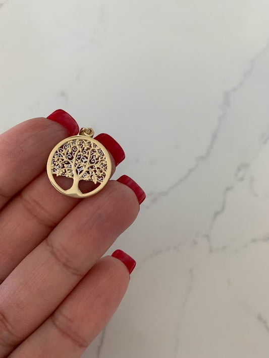 17MM 14K Solid Gold Family Tree | Yellow and White Gold Tree of Life | Tree Pendant | Two TONE 14K Solid Gold Pendant