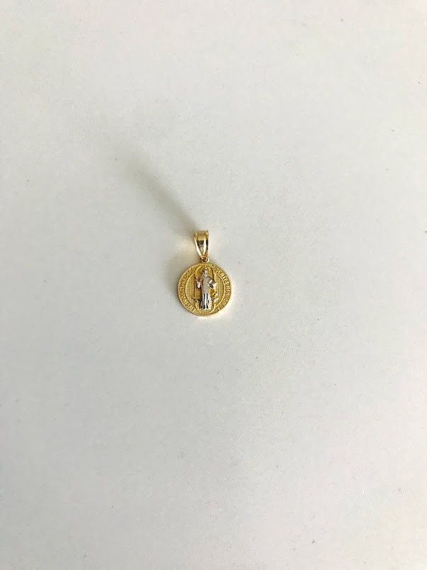 10MM 14K Solid Gold Saint Benedict | Yellow and White Religious | Saint Benedict Pendant | Two TONE 14K Solid Gold Pendant