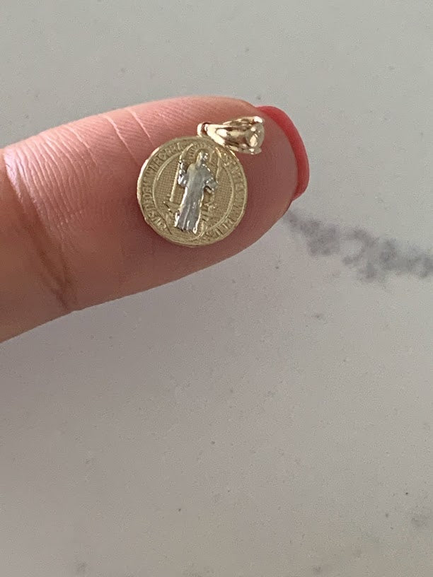 10MM 14K Solid Gold Saint Benedict | Two Tone or White Gold Religious Pendant | Saint Benedict Pendant | Two TONE 14K Solid Gold Pendant