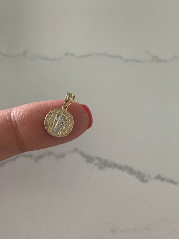 10MM 14K Solid Gold Saint Benedict | Two Tone or White Gold Religious Pendant | Saint Benedict Pendant | Two TONE 14K Solid Gold Pendant