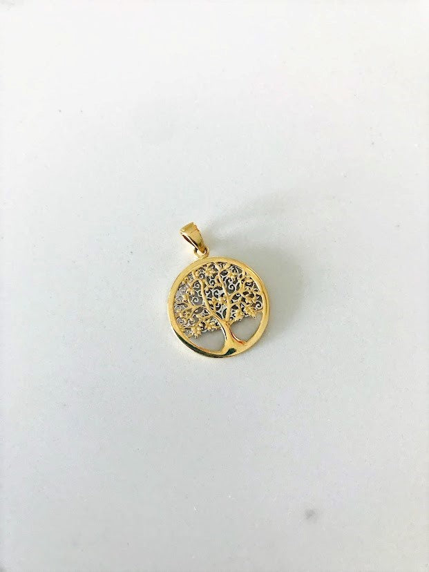 17MM 14K Solid Gold Family Tree | Yellow and White Gold Tree of Life | Tree Pendant | Two TONE 14K Solid Gold Pendant