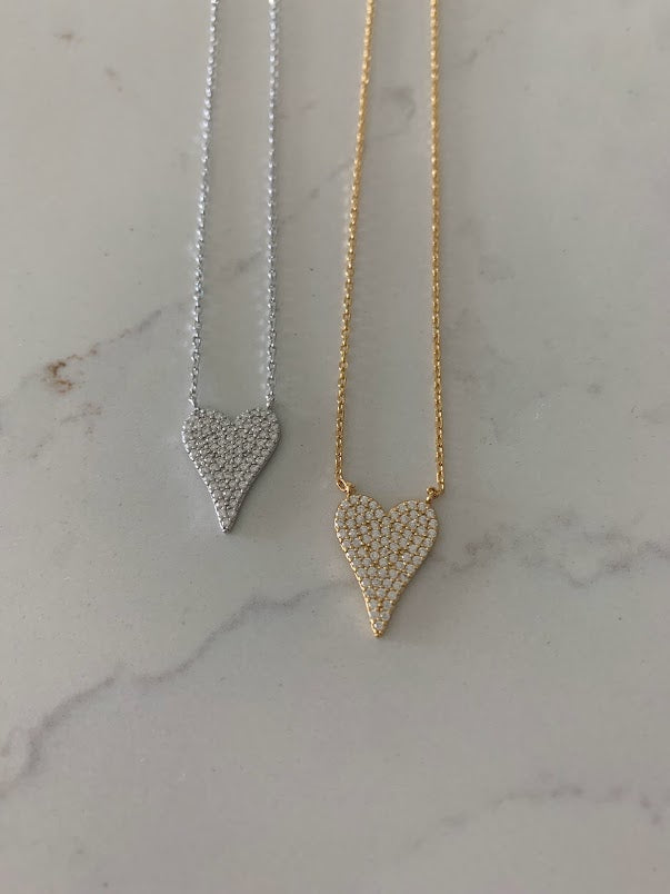 Pave Heart Necklace, CZ Large Heart Necklace, Dainty Chain,  Large Heart Necklace, Heart Necklace, Diamond Necklace, Sterling Silver