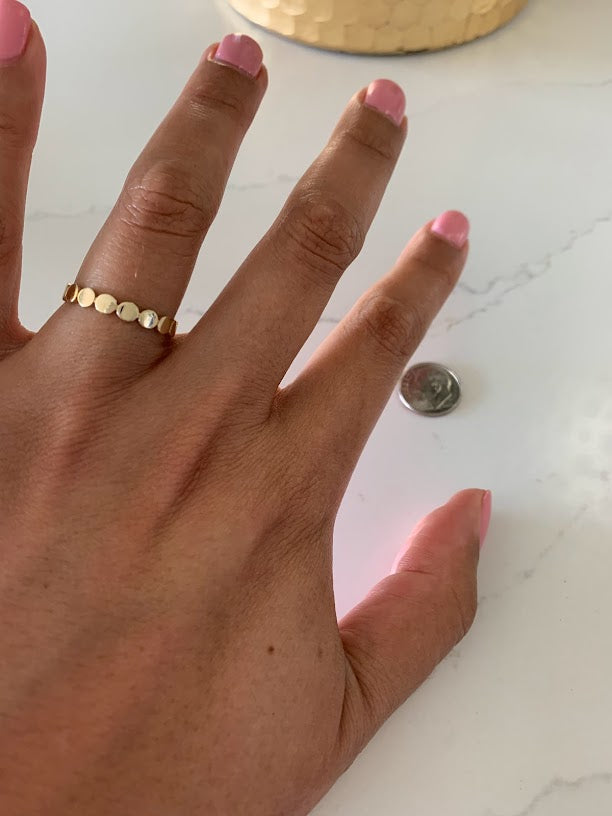 Flat Beaded 14K Gold Ring | Trendy Ring| Ring | Solid Gold | Love Ring | Modern Ring | Chic Ring | Link Band | Discs Ring | Dotted Ring