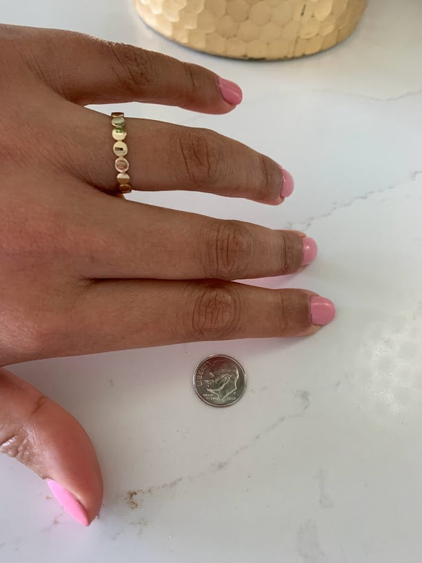 Flat Beaded 14K Gold Ring | Trendy Ring| Ring | Solid Gold | Love Ring | Modern Ring | Chic Ring | Link Band | Discs Ring | Dotted Ring