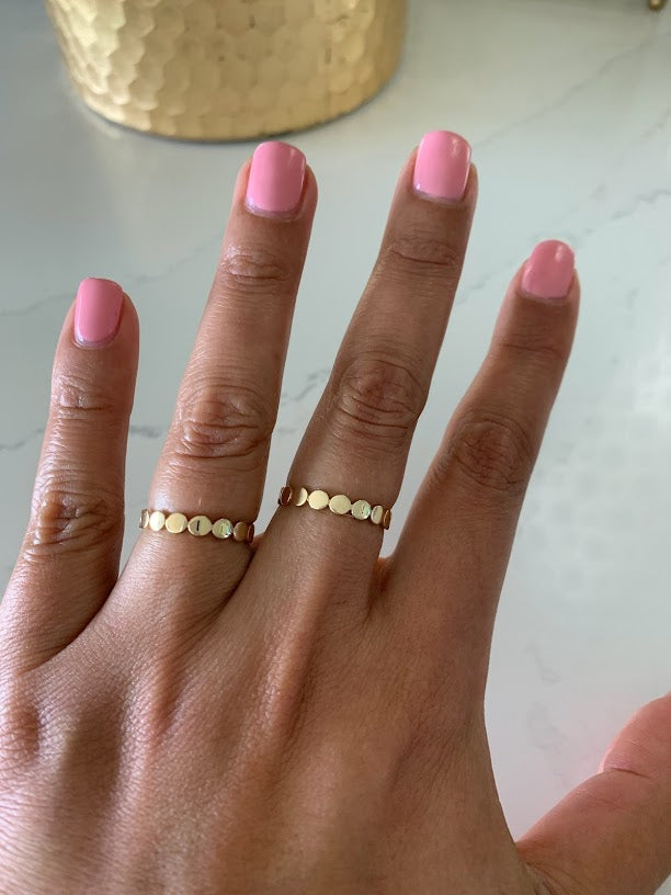 Flat Beaded 14K Gold Ring | Trendy Ring| Ring | Solid Gold | Love Ring | Modern Ring | Chic Ring | Link Band | Discs Ring | Dotted Ring