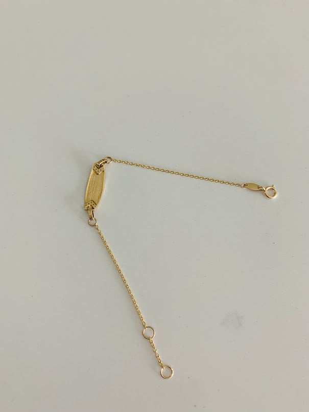 14K Gold ID Bracelet with Cubic ZC, Cable Link Bracelet, 20MM Plate, 5.5" - 6" Length, Lobster Clasp, Kids Bracelet