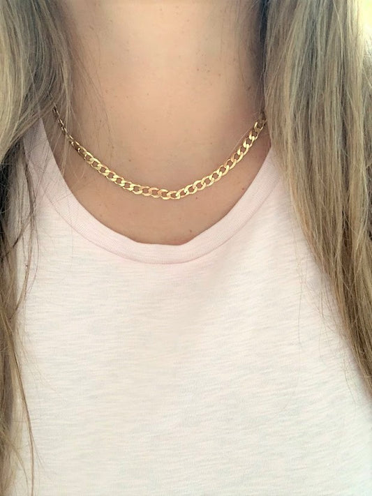 Flat Curb Chain Gold over Sterling Silver