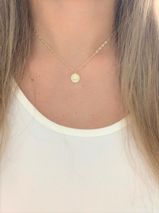 Evil Eye Disc on a Paperclip Chain in Gold Vermeil