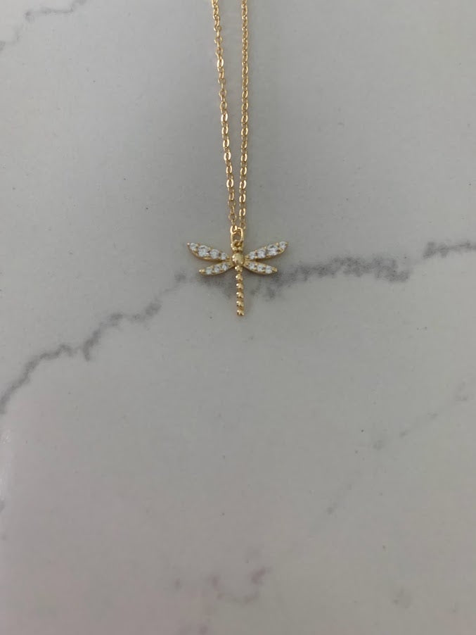 Gold Dragonfly Necklace, Floating Pendant Necklace