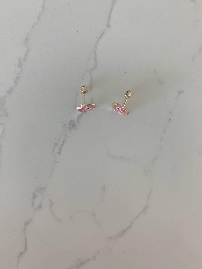 14K Gold PINK Enamel Hamsa Earrings | Pink Hamsa Studs | Dainty Gold Studs | Hand Earrings | Hand of Fatima | Hamsa earrings in 14K Gold