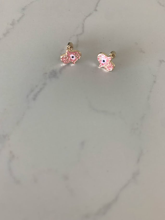 14K Gold PINK Enamel Hamsa Earrings | Pink Hamsa Studs | Dainty Gold Studs | Hand Earrings | Hand of Fatima | Hamsa earrings in 14K Gold
