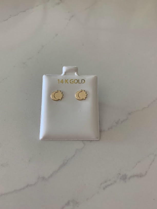 14K Gold Eclipse Stud Earrings, Sun & Moon Earrings, Sun Star Gold Studs, Celestial Earrings, 14K Gold Earrings, Dainty Eclipse Studs