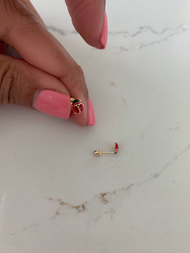 14K Ladybug Earrings, Dainty Earrings, Women Earrings, Kid Earrings, Solid Gold Ladybugs, Red Enamel Ladybugs, Gold Earrings