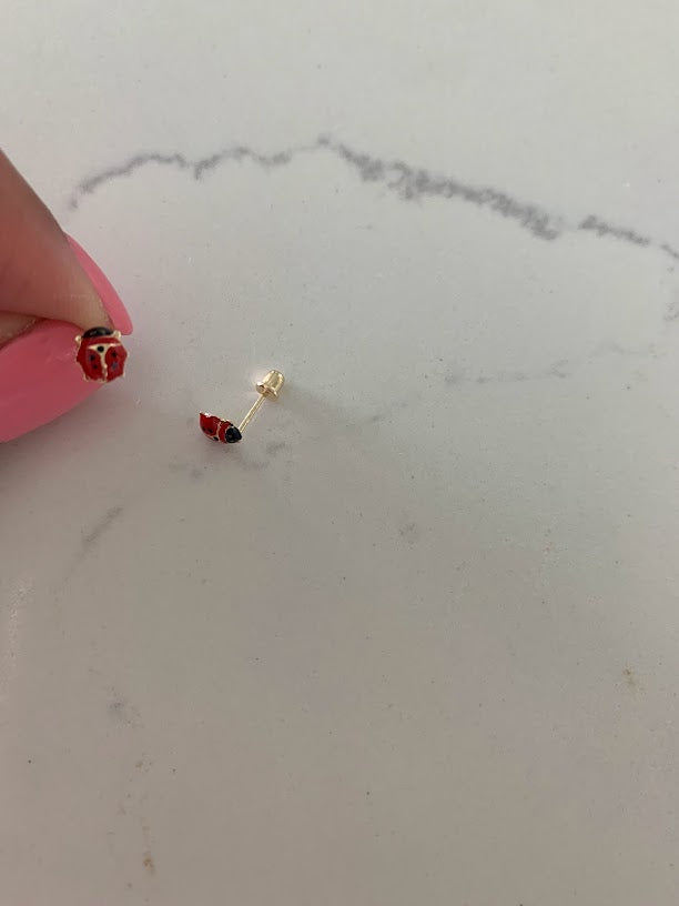 14K Ladybug Earrings, Dainty Earrings, Women Earrings, Kid Earrings, Solid Gold Ladybugs, Red Enamel Ladybugs, Gold Earrings