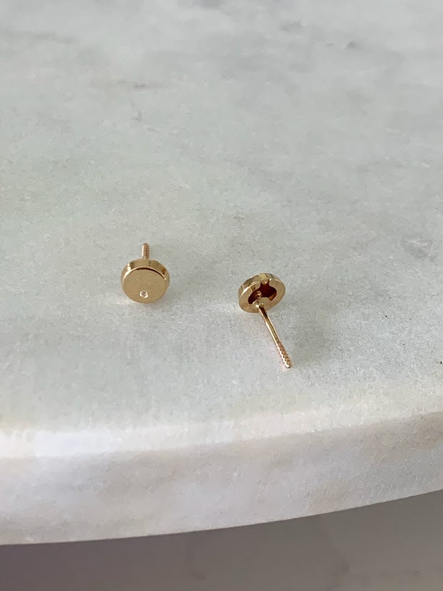 5MM Round Disc with CZ | Screw Back Stud | 14K Gold Dainty | Tiny & Minimalist Circle Dot Stud Earrings | Circle Studs | Round Tack Disc Earrings