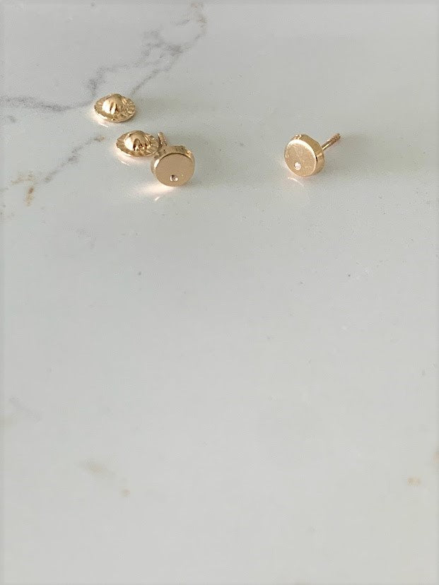 5MM Round Disc with CZ | Screw Back Stud | 14K Gold Dainty | Tiny & Minimalist Circle Dot Stud Earrings | Circle Studs | Round Tack Disc Earrings