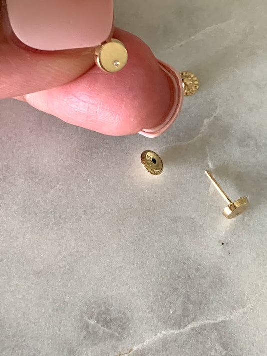 5MM Round Disc with CZ, Screw Back Stud, 14K Gold Dainty, Tiny & Minimalist Circle Dot Stud Earrings, Circle Studs, Round Tack Disc Earrings