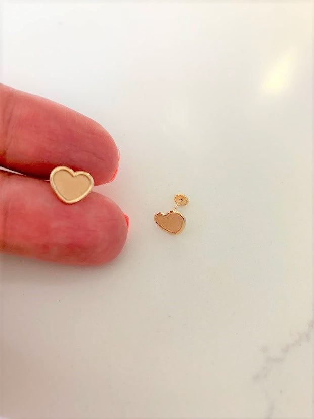 14K Solid Gold Opaque Heart Studs | 14K Solid Gold Classy Heart Cut Skewbacks Studs