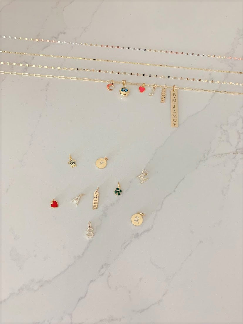 14K Solid Gold Bar Pendant | Custom Engraving Birthstones 36MM Pendant