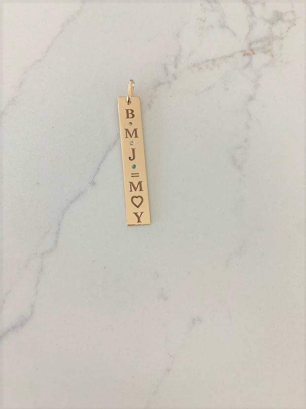 14K Solid Gold Bar Pendant | Custom Engraving Birthstones 36MM Pendant