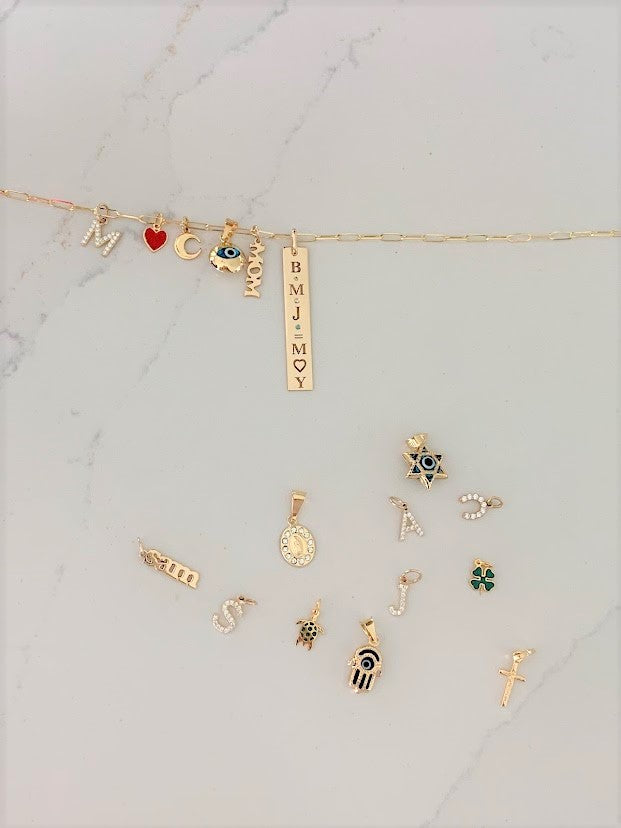 14K Solid Gold Bar Pendant | Custom Engraving Birthstones 36MM Pendant