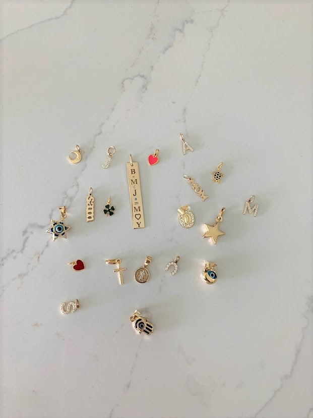 14K Solid Gold Bar Pendant | Custom Engraving Birthstones 36MM Pendant