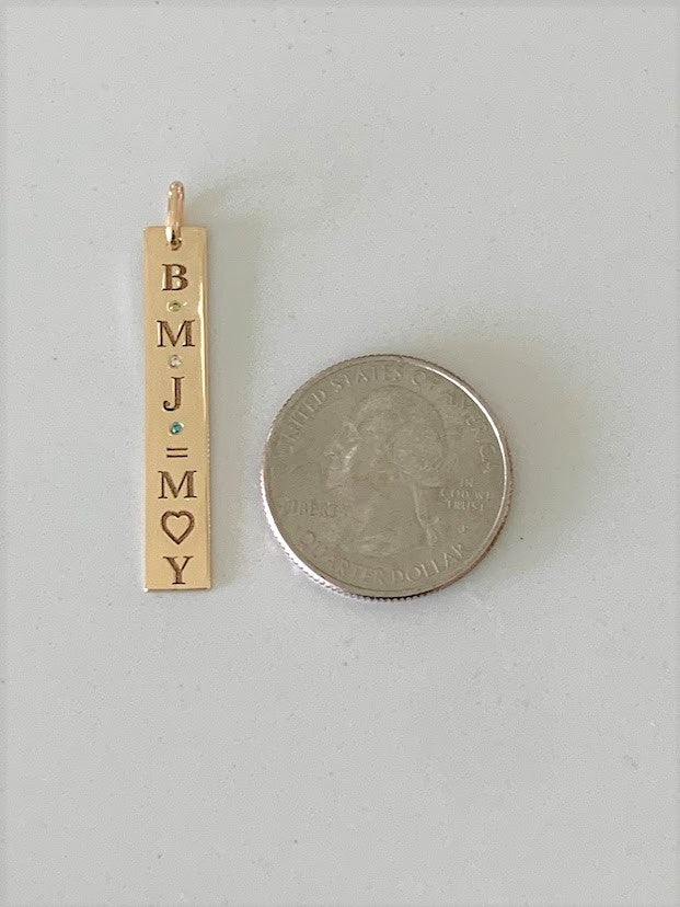 14K Solid Gold Bar Pendant | Custom Engraving Birthstones 36MM Pendant