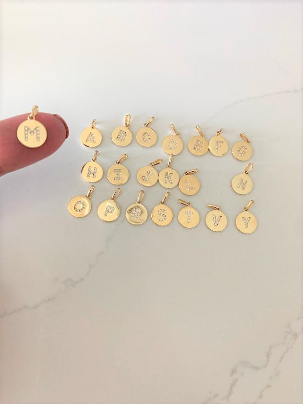14K Gold Dainty Initial Disc Pendant