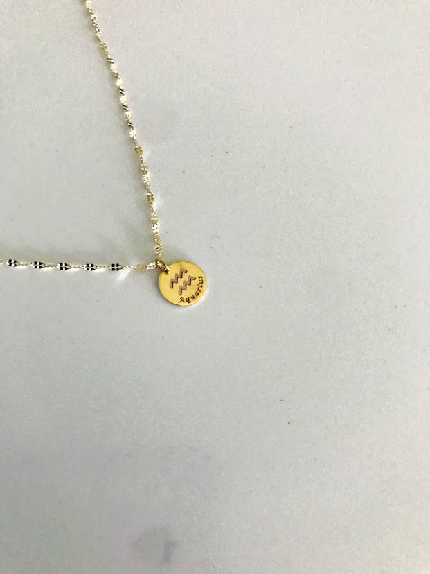14K Yellow Gold Mirror Chain with Horoscope Disc