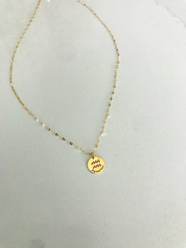 14K Yellow Gold Mirror Chain with Horoscope Disc