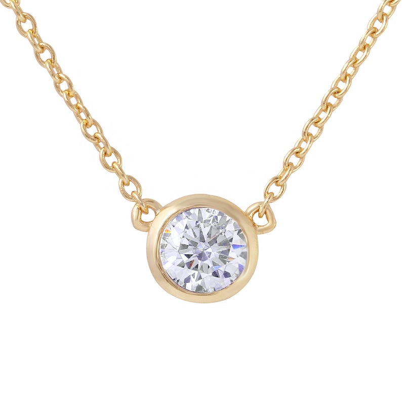 Solitaire Cubic Zirconia Necklace, Stacking, Dainty, Delicate CZ Necklace, Gold CZ Solitaire, Everyday Necklace, Layering, Solitario