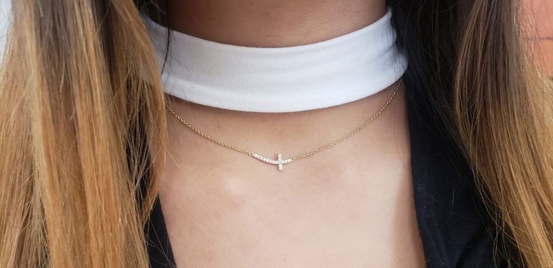 Sideways Cross Necklace in Sterling Silver