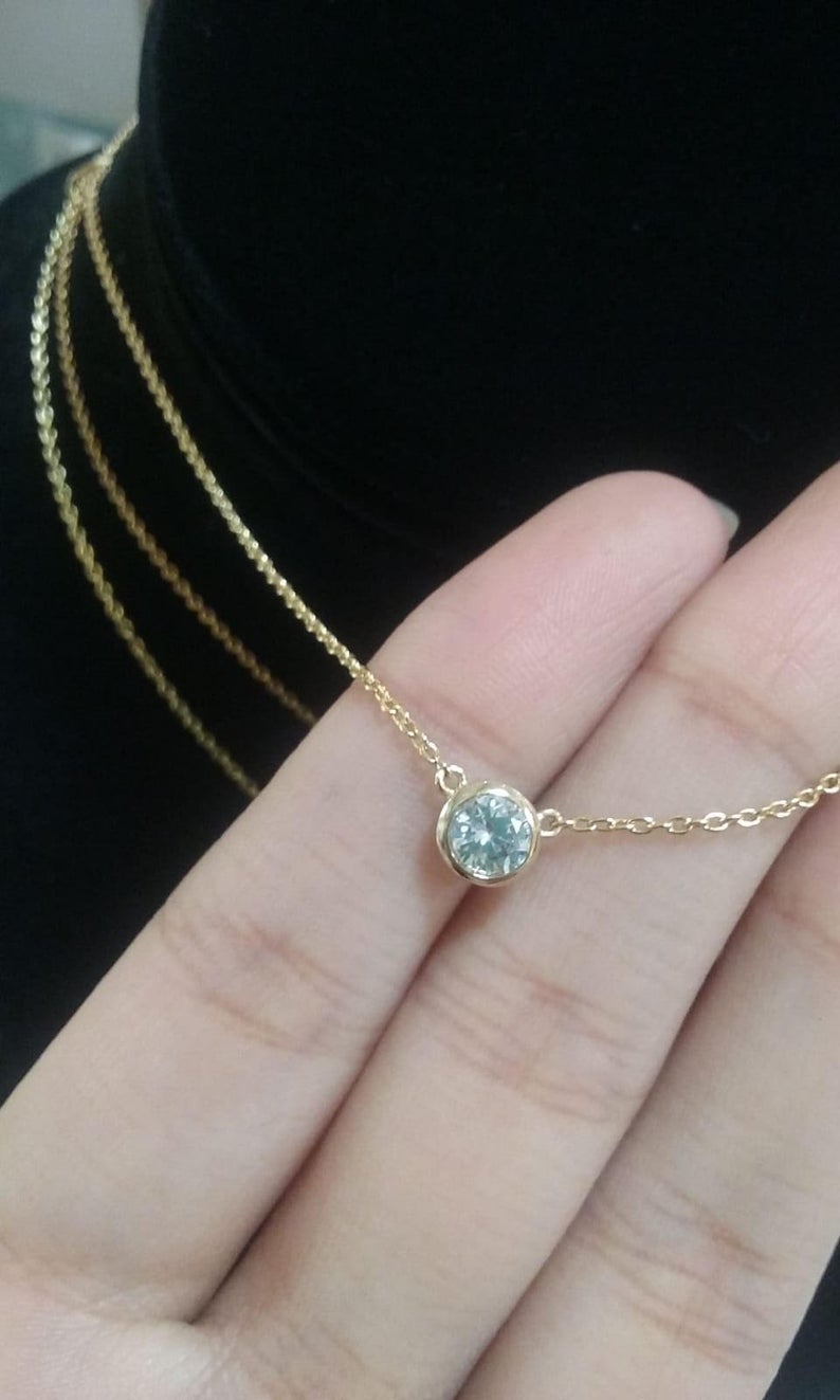 Solitaire Cubic Zirconia Necklace, Stacking, Dainty, Delicate CZ Necklace, Gold CZ Solitaire, Everyday Necklace, Layering, Solitario
